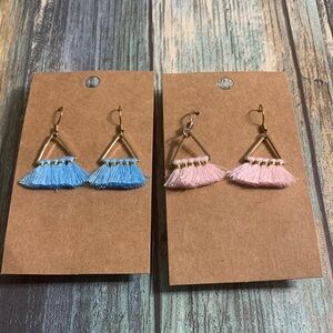 Triangle Tassel Gold tone Earrings in Blue and Pink